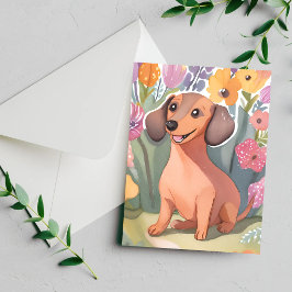 Dachshund-valp | Vattenfärg Hund Julkort