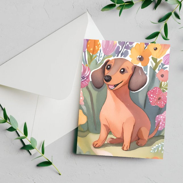 Dachshund-valp | Vattenfärg Hund Julkort (Skapare uppladdad)