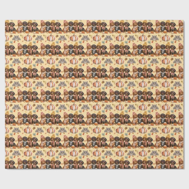 Dachshund-valpar Fall Färger Presentpapper (Platt)