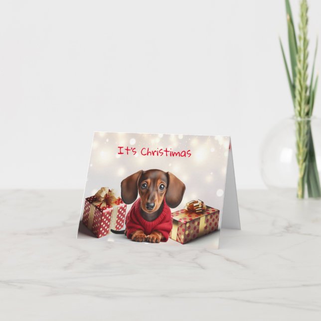 Dachshund Valpkort för julhälsningar Kort (Framsida)