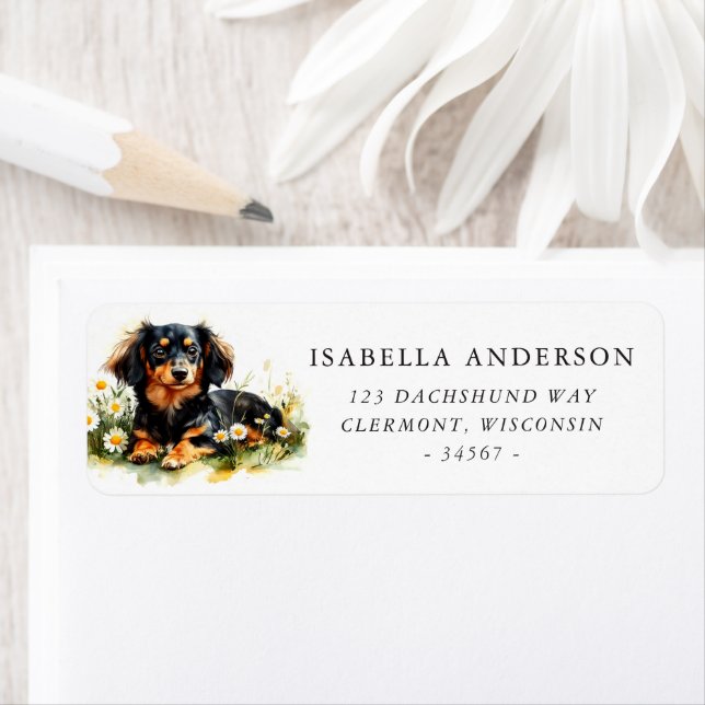 Dachshund Vårblomma Scen Returadress Etikett (Insitu)