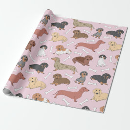 dachshund variantmönster i rosa presentpapper