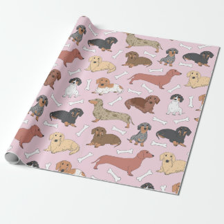 dachshund variantmönster i rosa presentpapper