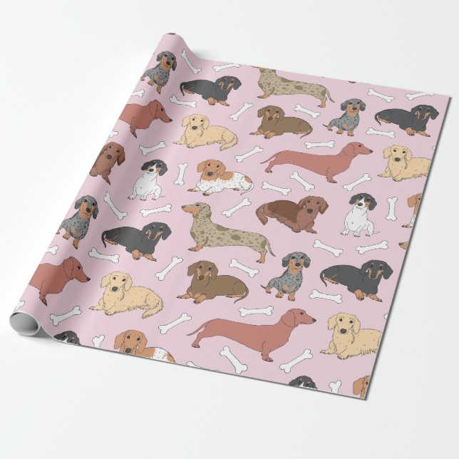 dachshund variantmönster i rosa presentpapper (Utrullad)