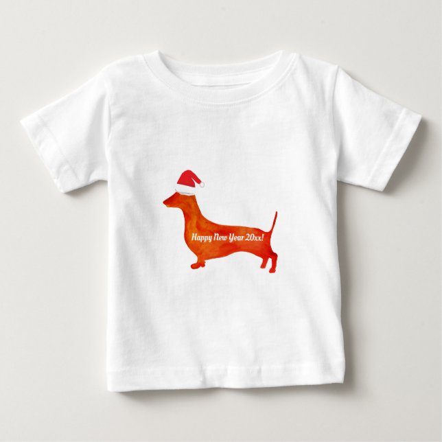 Dachshund vattencolor teckning, anpassningsbar Bab T Shirt (Framsida)