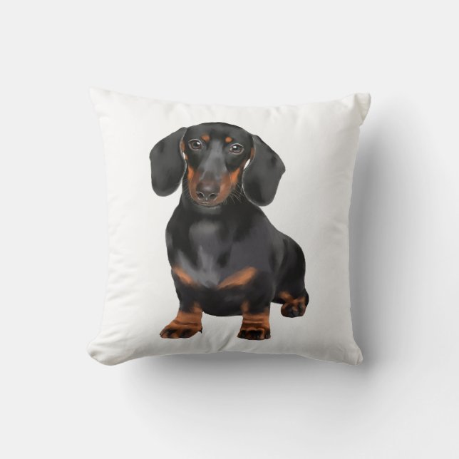 Dachshund Vattenfärg Konst Målning Kudde (Framsida)