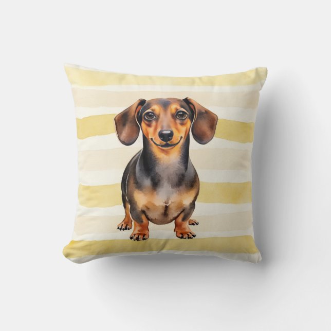 Dachshund Vattenfärg Varm Randig Konst Kudde (Framsida)