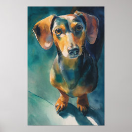Dachshund vattenfärgporträtt poster
