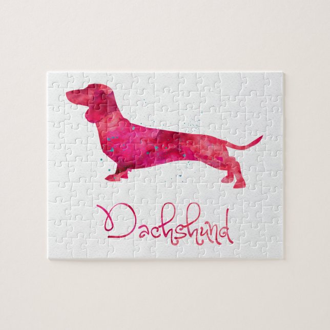Dachshund - Vattenfärgsdesign Pussel (Horisontell)