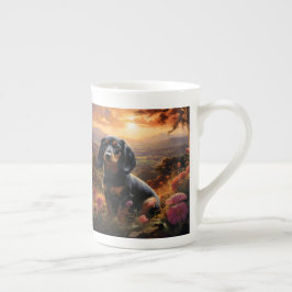 Dachshund vid Dusk Benporslin Mugg