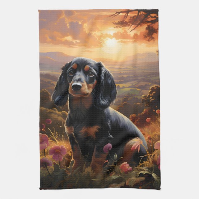 Dachshund vid Dusk Kökshandduk (Vertikal)