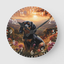 Dachshund vid Dusk Rund Klocka