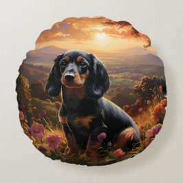 Dachshund vid Dusk Rund Kudde