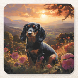 Dachshund vid Dusk Underlägg Papper Kvadrat