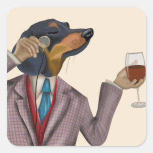 Dachshund Vin Snob Fyrkantigt Klistermärke