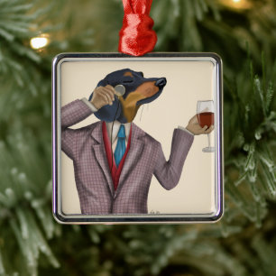 Dachshund Vin Snob Julgransprydnad Metall