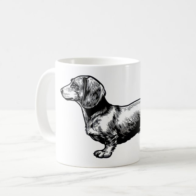 Dachshund Vintage Gravyr Illustration Kaffemugg (Framsida vänster)