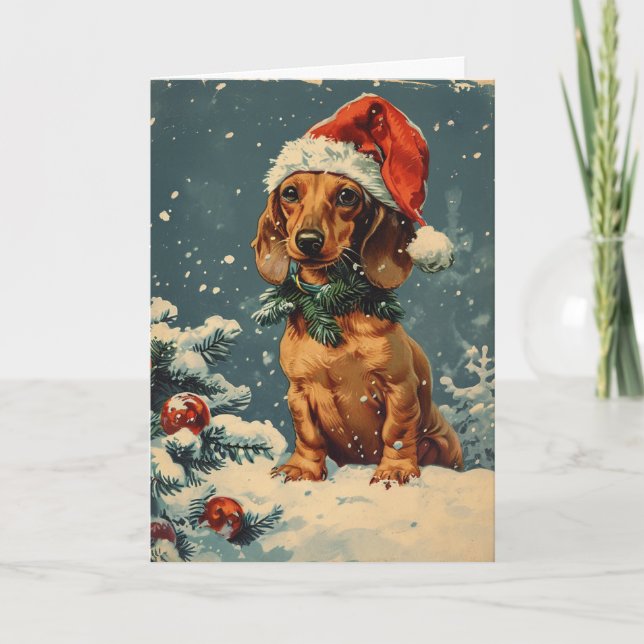 Dachshund vintage personlig jul helgkort (Framsida)