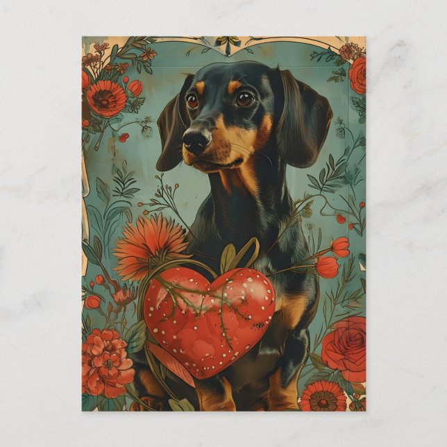 Dachshund Vintage Valentine Day Vykort (Framsida)