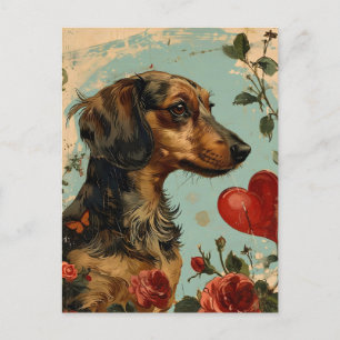 Dachshund Vintage Valentines dag Vykort
