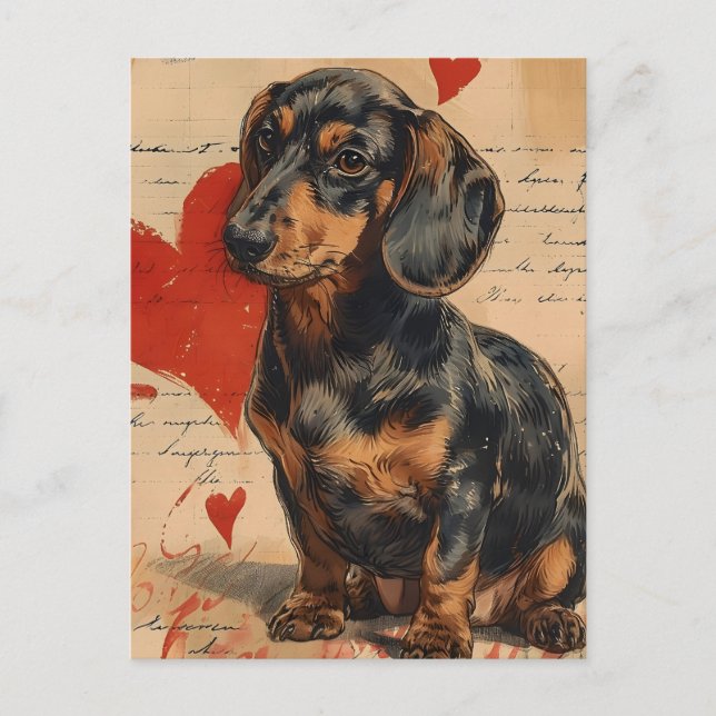 Dachshund Vintage Valentines dag Vykort (Framsida)