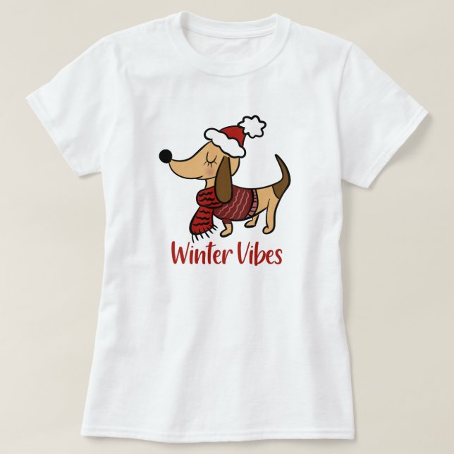 Dachshund Vinter Hund T-Shirt (Design framsida)