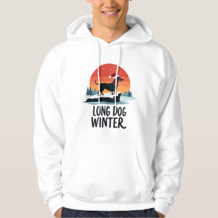Dachshund Vinter Solnedgång Design med Lång Hund Hoodie
