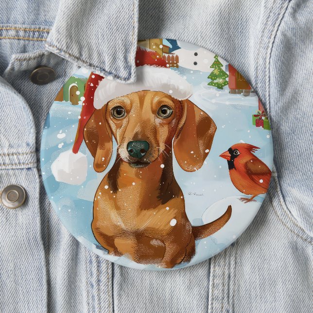 Dachshund Vinter Värld Julglädje Knapp (In Situ)