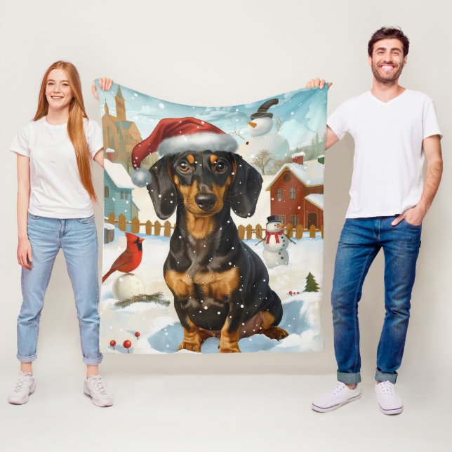 Dachshund Vinterundret Vinterglädje Julglädje Fleecefilt (På plats)
