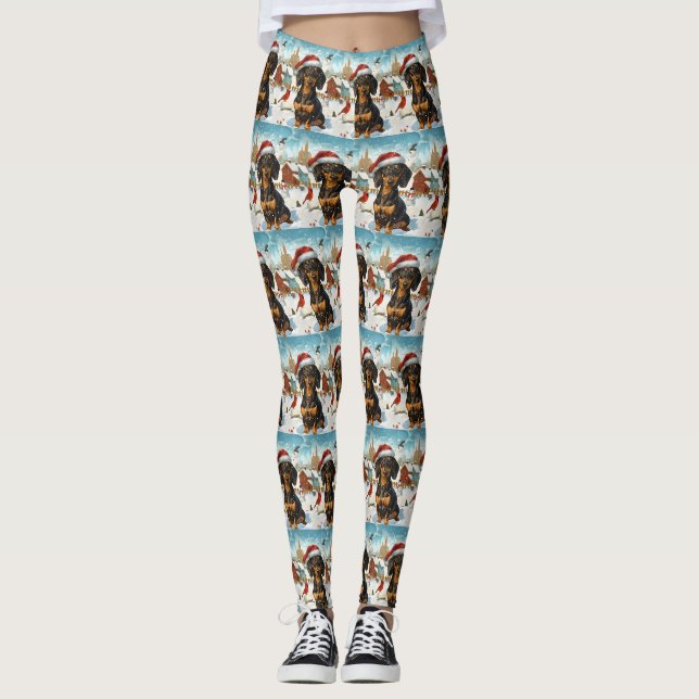 Dachshund Vinterundret Vinterglädje Julstämning Leggings (Framsida)