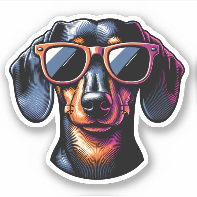 Dachshund Vinyl Sticker - Solglasögon Klistermärken (Framsida)