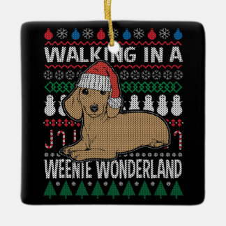 Dachshund Walking in a Weenie Wonderland Julgransprydnad Keramik