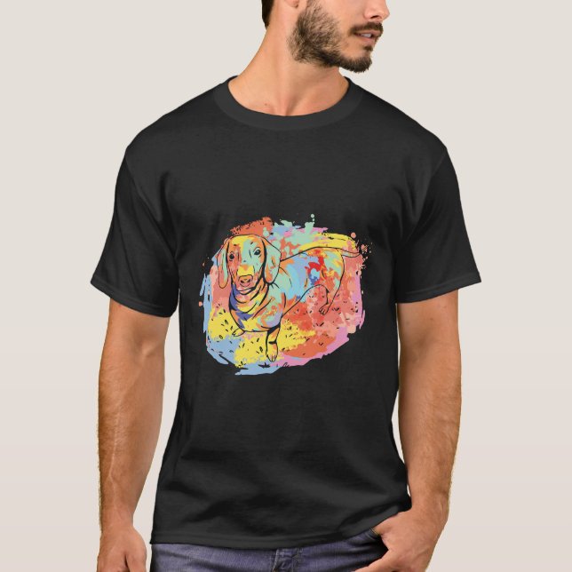 Dachshund Watercolor Art T Shirt (Framsida)