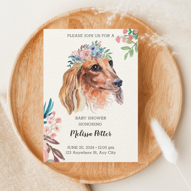 Dachshund Watercolor Baby Shower Inbjudningar (Skapare uppladdad)