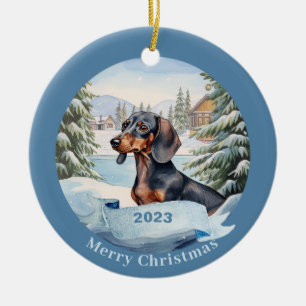 Dachshund Watercolor Hund jul Julgransprydnad Keramik