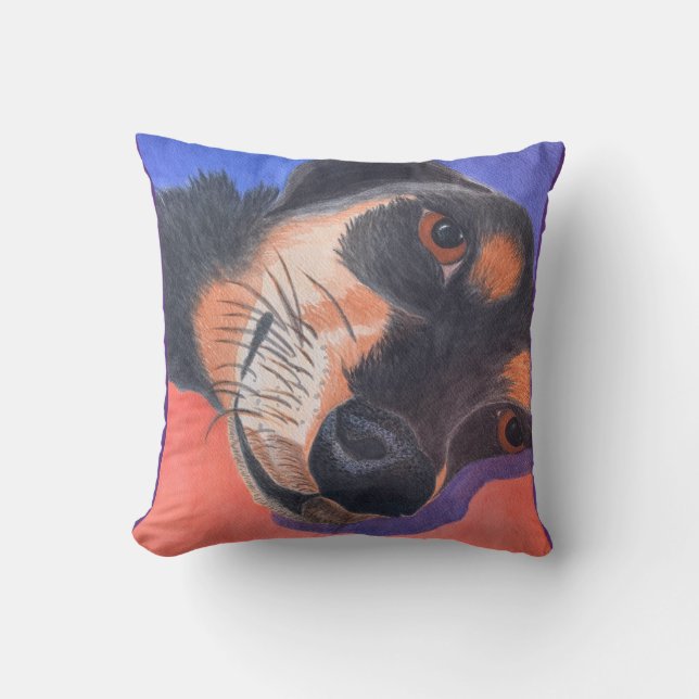 Dachshund Watercolor Kudde (Framsida)
