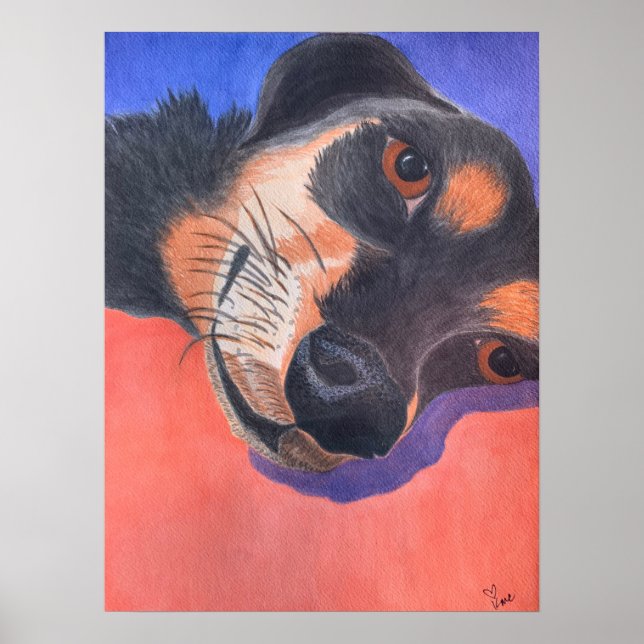 Dachshund Watercolor Poster (Framsidan)