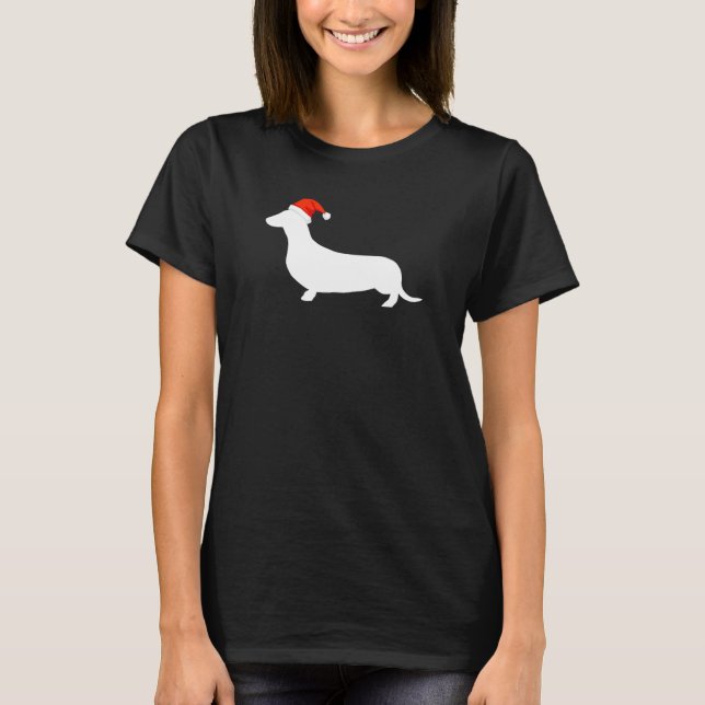 Dachshund Wearing Santa Hat jul Hund T Shirt (Framsida)
