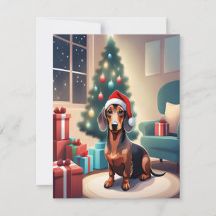 Dachshund Weenie Dog i Santa hatt julkort