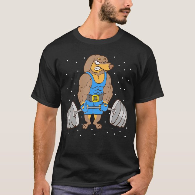 Dachshund Weightlift Deadlift Fitness Gym T Shirt (Framsida)