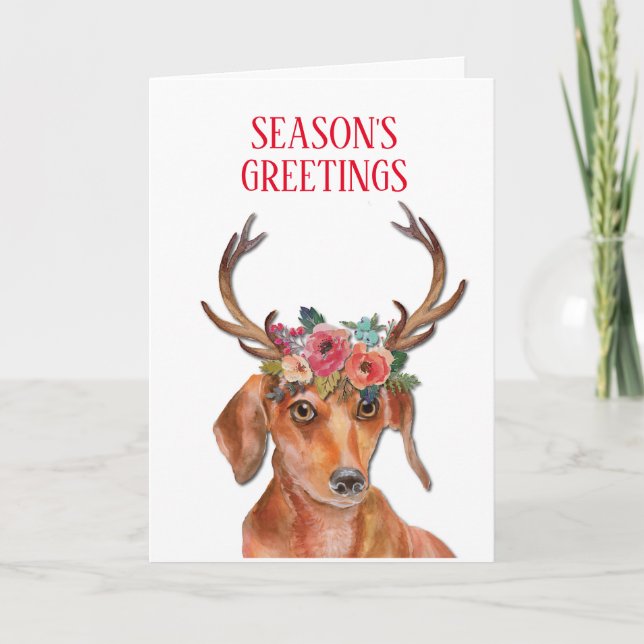 Dachshund Weiner Doxie Daxi Hund Blommigt Antlers Helgkort (Framsida)