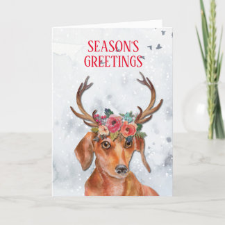 Dachshund Weiner Doxie Daxi Hund Blommigt Antlers Helgkort