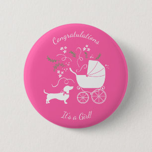 Dachshund Weiner Hund Baby Shower Fransk Rosa Girl Knapp