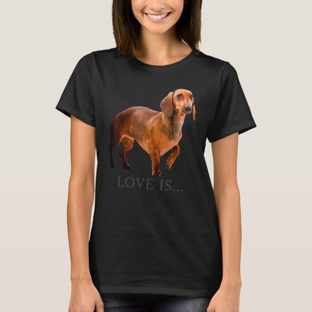 Dachshund Weiner Hund Mamma Pappa Kärlek Doxie Pup T Shirt (Framsida)