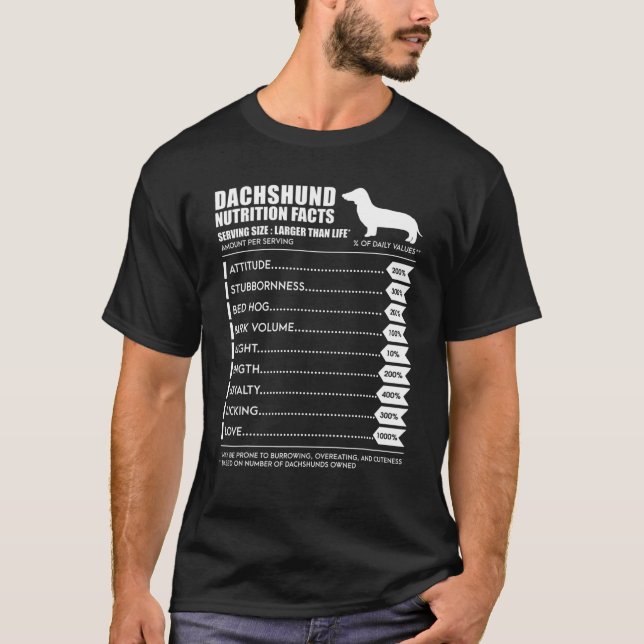Dachshund Weiner Hund Nutrition Facts T Shirt (Framsida)