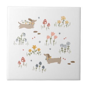 Dachshund Weiner Hundälskares WildblomWall Art Kakelplatta