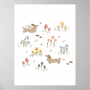 Dachshund Weiner Hundälskares WildblomWall Art Poster