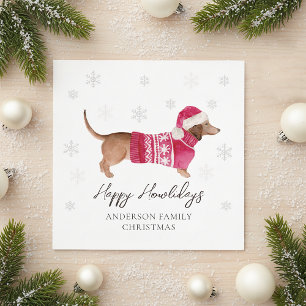 Dachshund Wiener Dog Akvarell Husdjur Vinter Jul Pappersservett