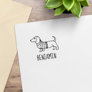 Dachshund Wiener Dog Rutig Tröja Anpassat Namn 1x1 Stämpel