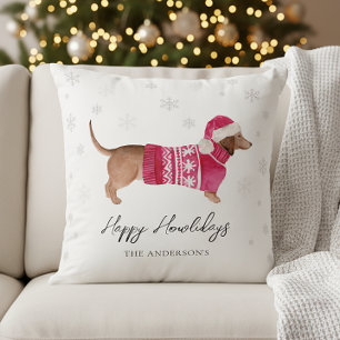 Dachshund Wiener Dog Vattenfärg Husdjur Jul Kudde